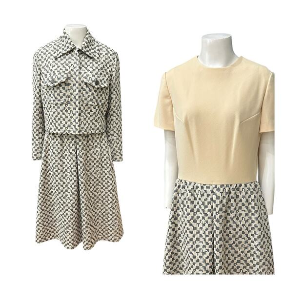 Vintage 1960s Mod Two-Piece Dress & Jacket Set – Checkered Knit / Medium - - Picture 1 of 4